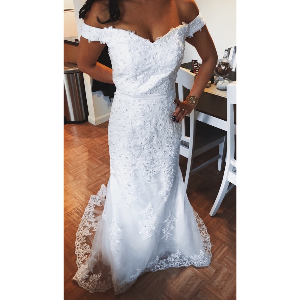 Off the Shoulder Lace Embellished Wedding Gown 💕 - Picture 2 of 10
